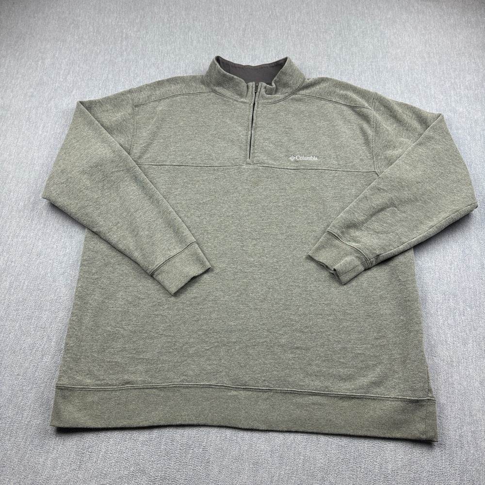 Columbia Sweatshirt Men 2XL Green Pullover Hart Mountain II 1/4 Zip Cotton Blend